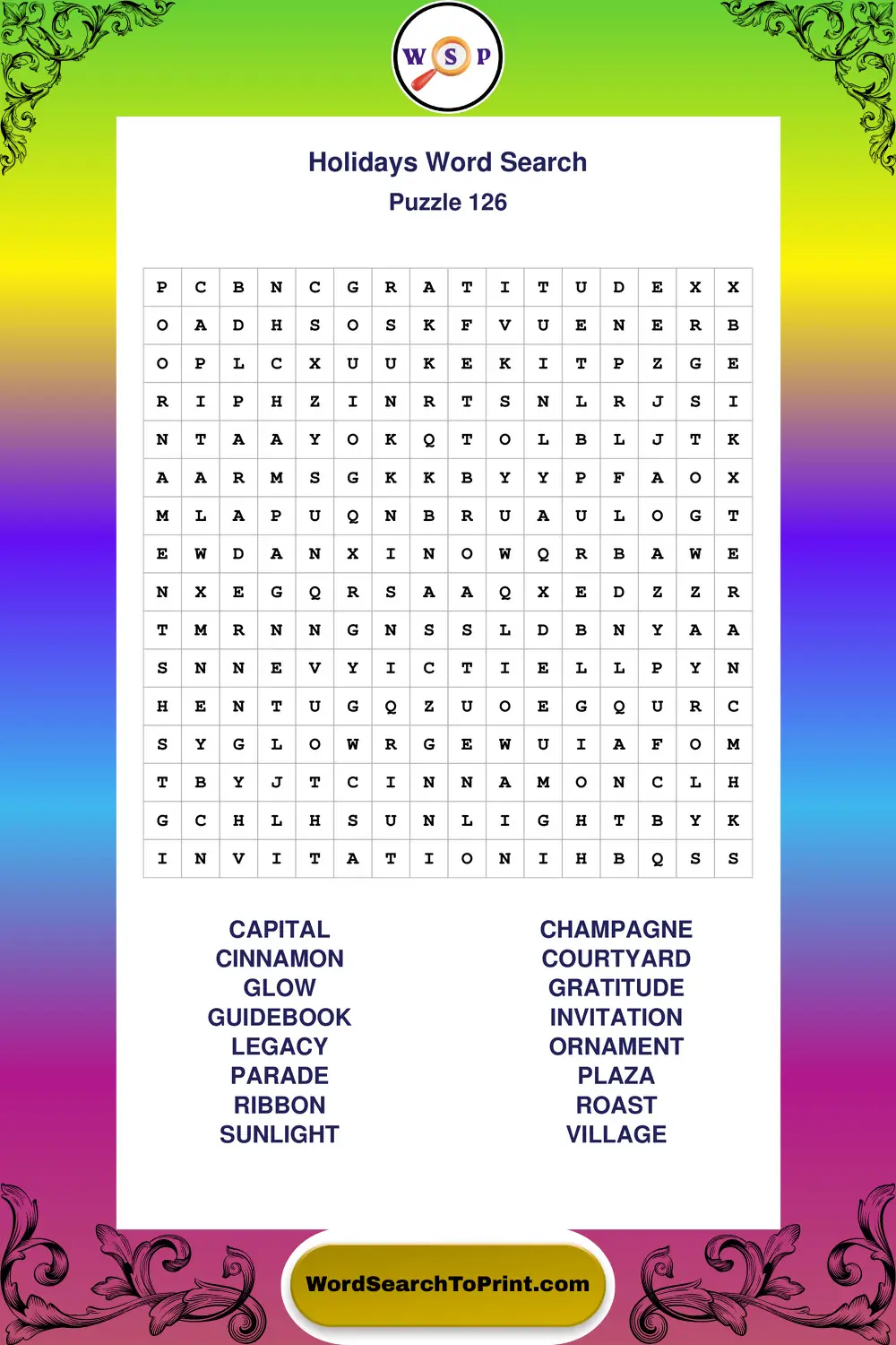 Holidays Word Search Puzzle 126