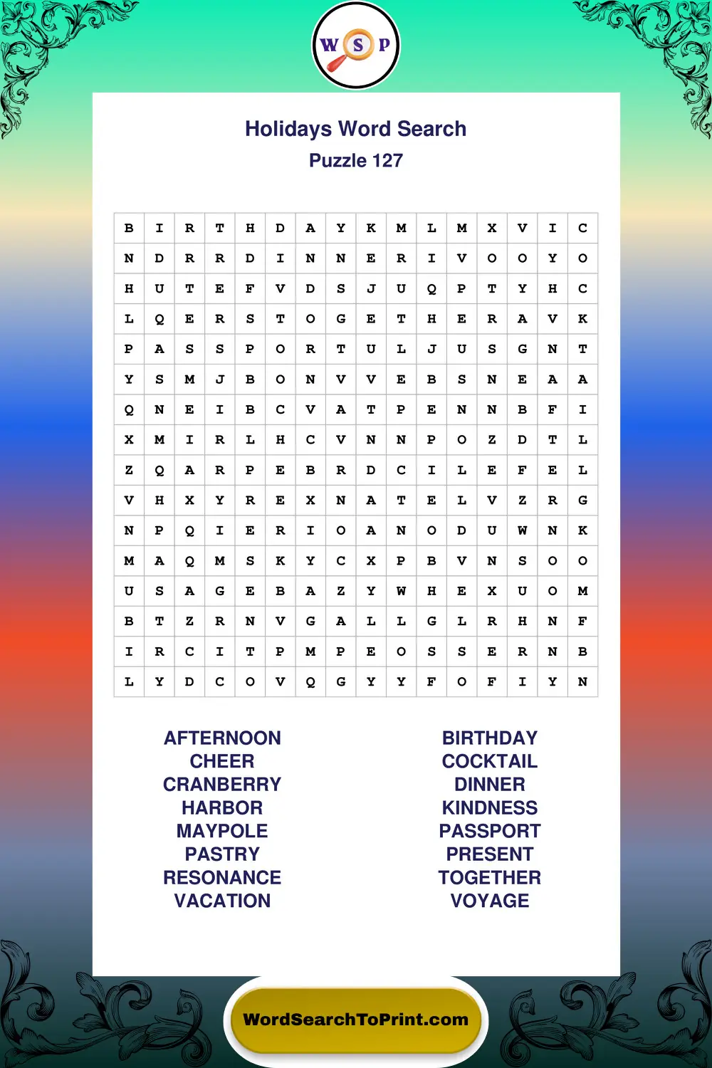 Holidays Word Search Puzzle 127