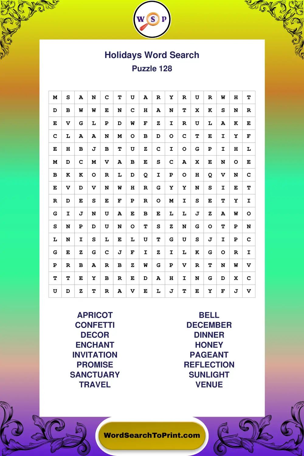 Holidays Word Search Puzzle 128