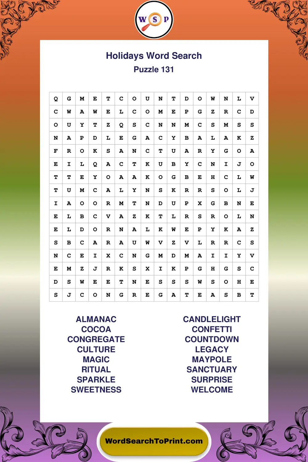 Holidays Word Search Puzzle 131
