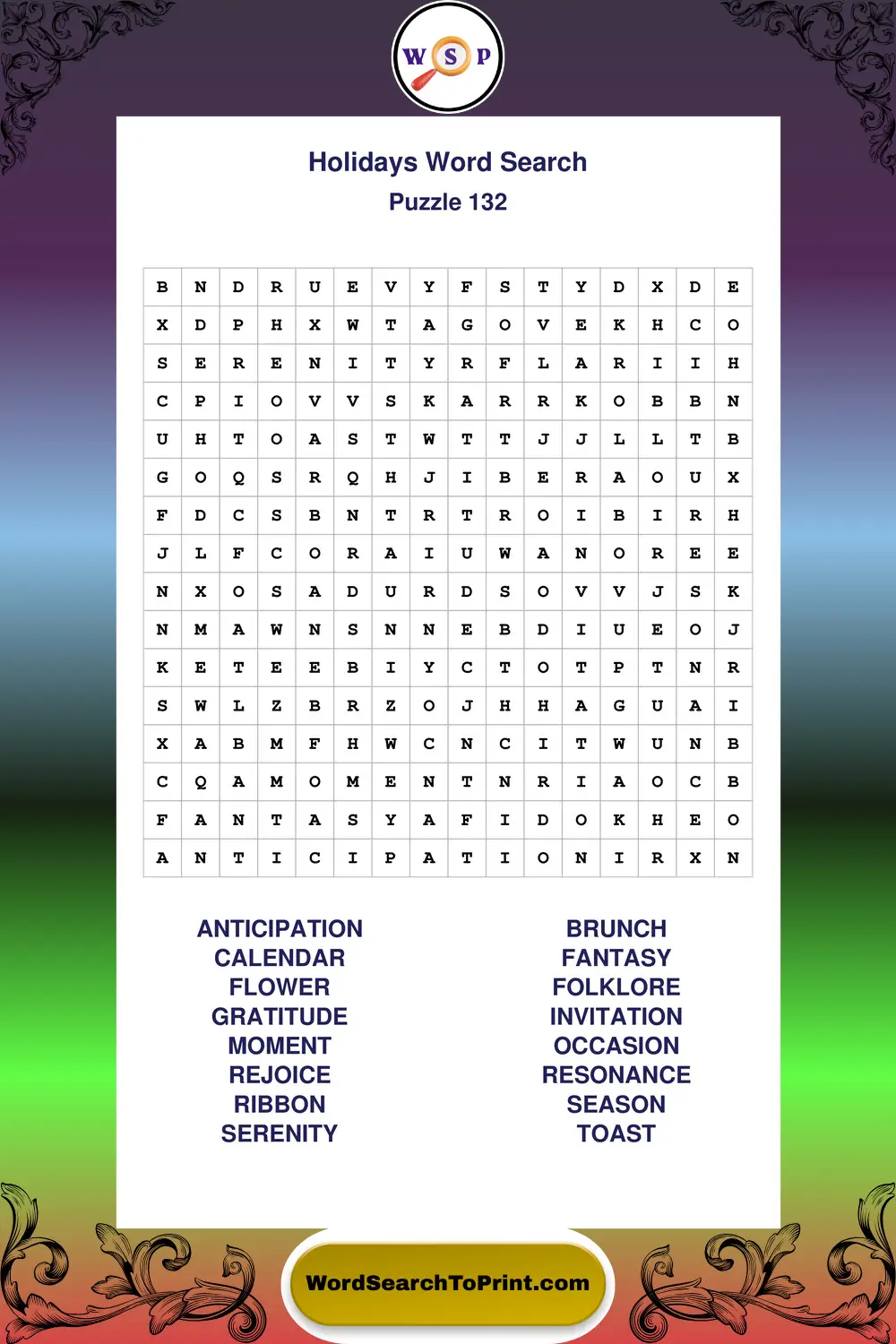Holidays Word Search Puzzle 132
