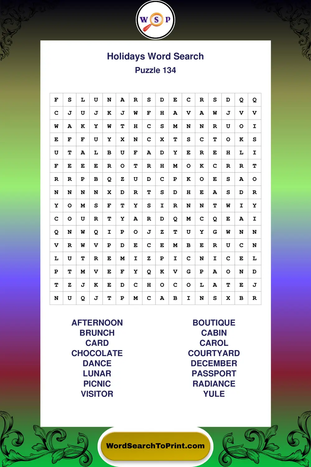 Holidays Word Search Puzzle 134