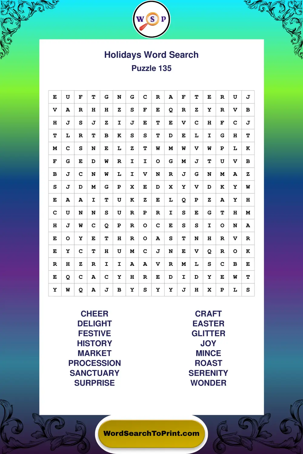 Holidays Word Search Puzzle 135
