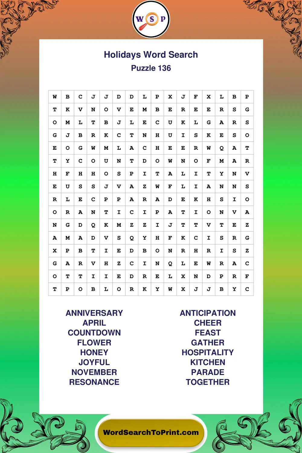 Holidays Word Search Puzzle 136