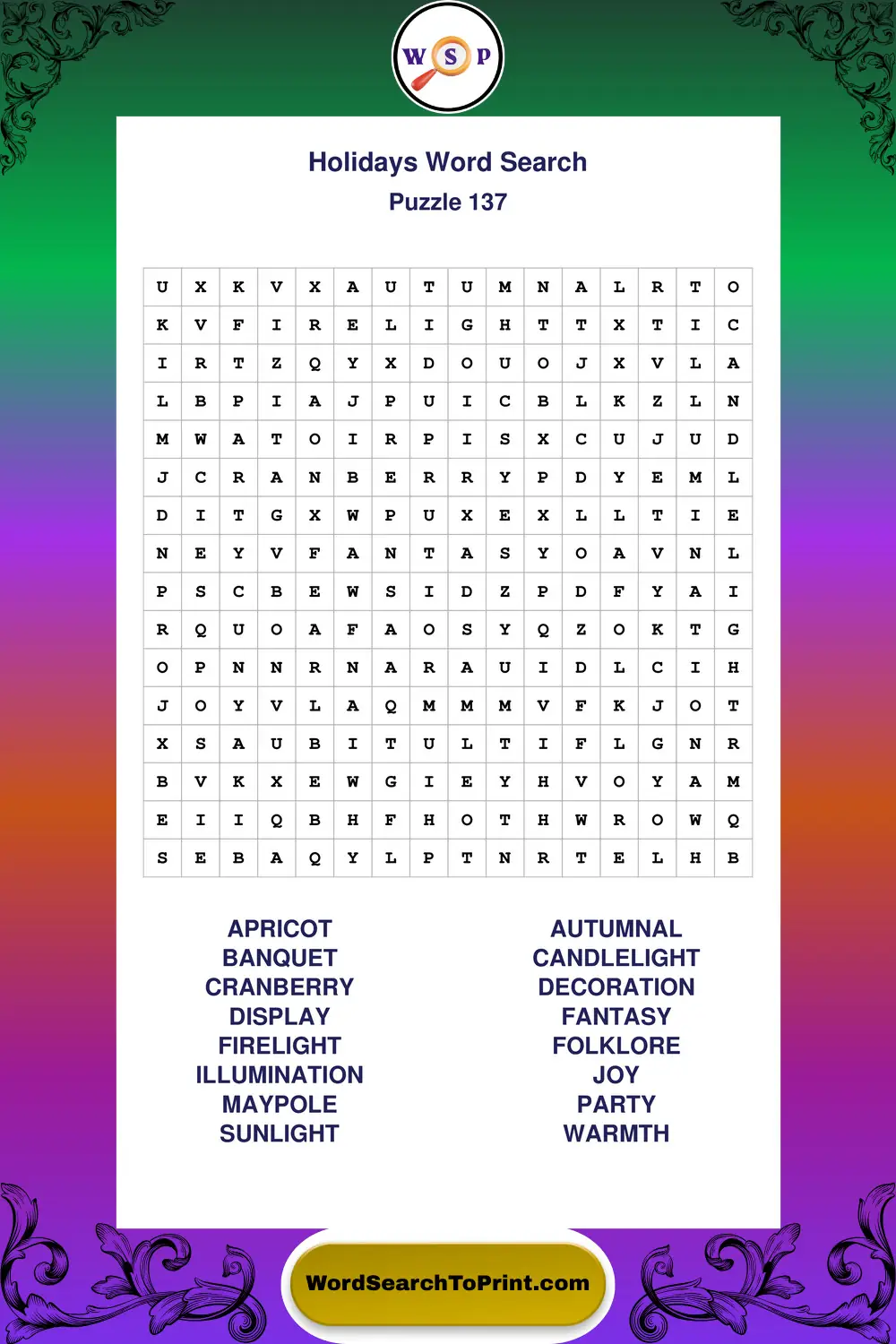 Holidays Word Search Puzzle 137