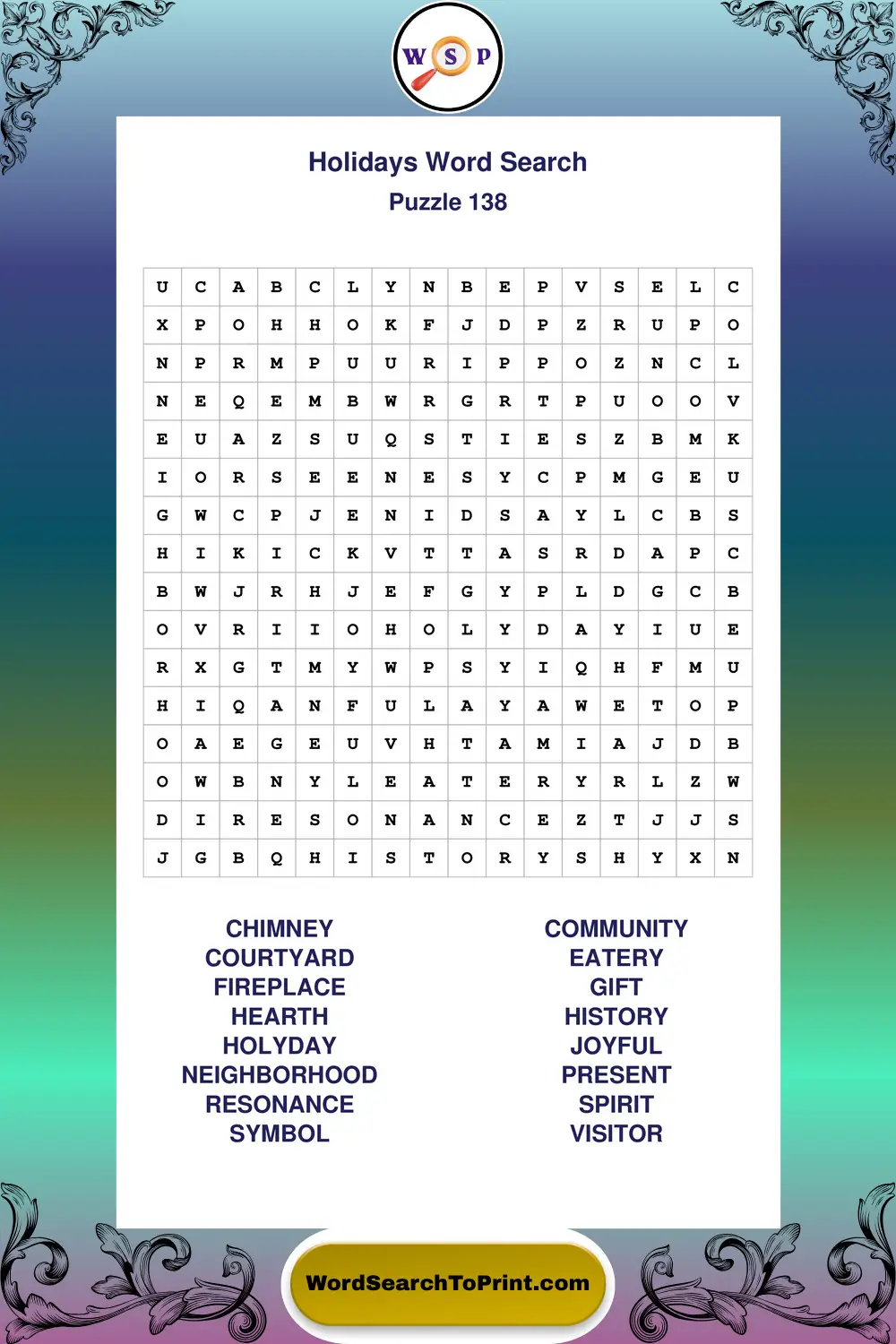Holidays Word Search Puzzle 138