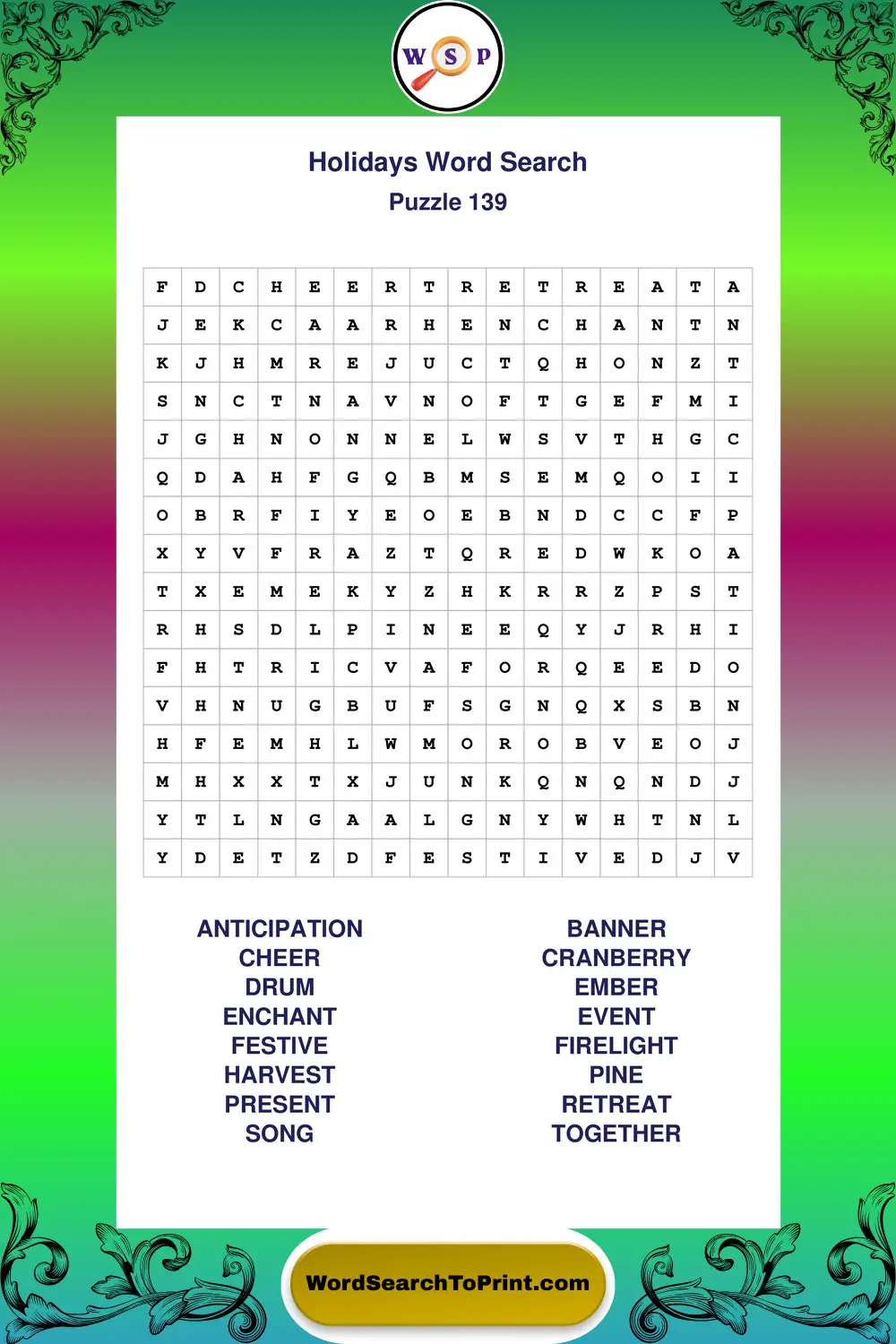 Holidays Word Search Puzzle 139