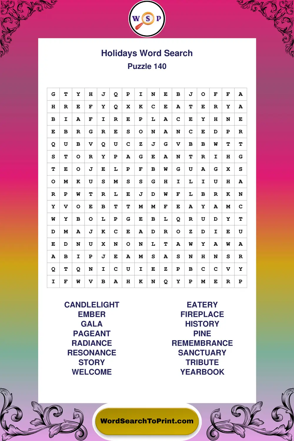 Holidays Word Search Puzzle 140