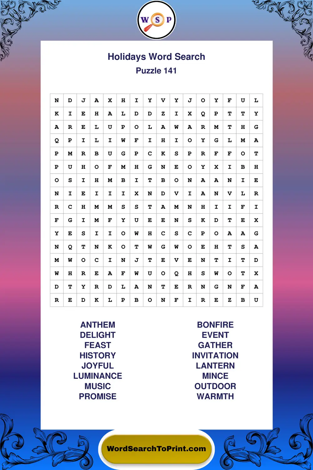 Holidays Word Search Puzzle 141