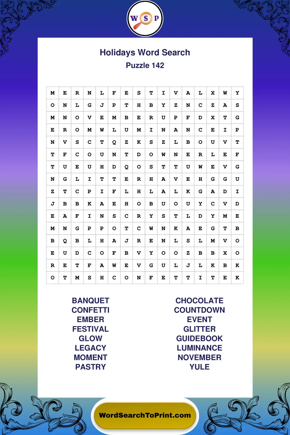Holidays Word Search Puzzle 142
