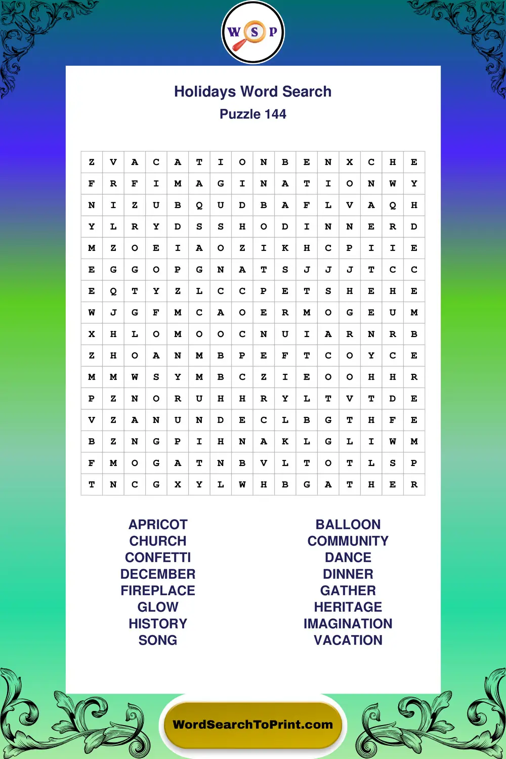 Holidays Word Search Puzzle 144