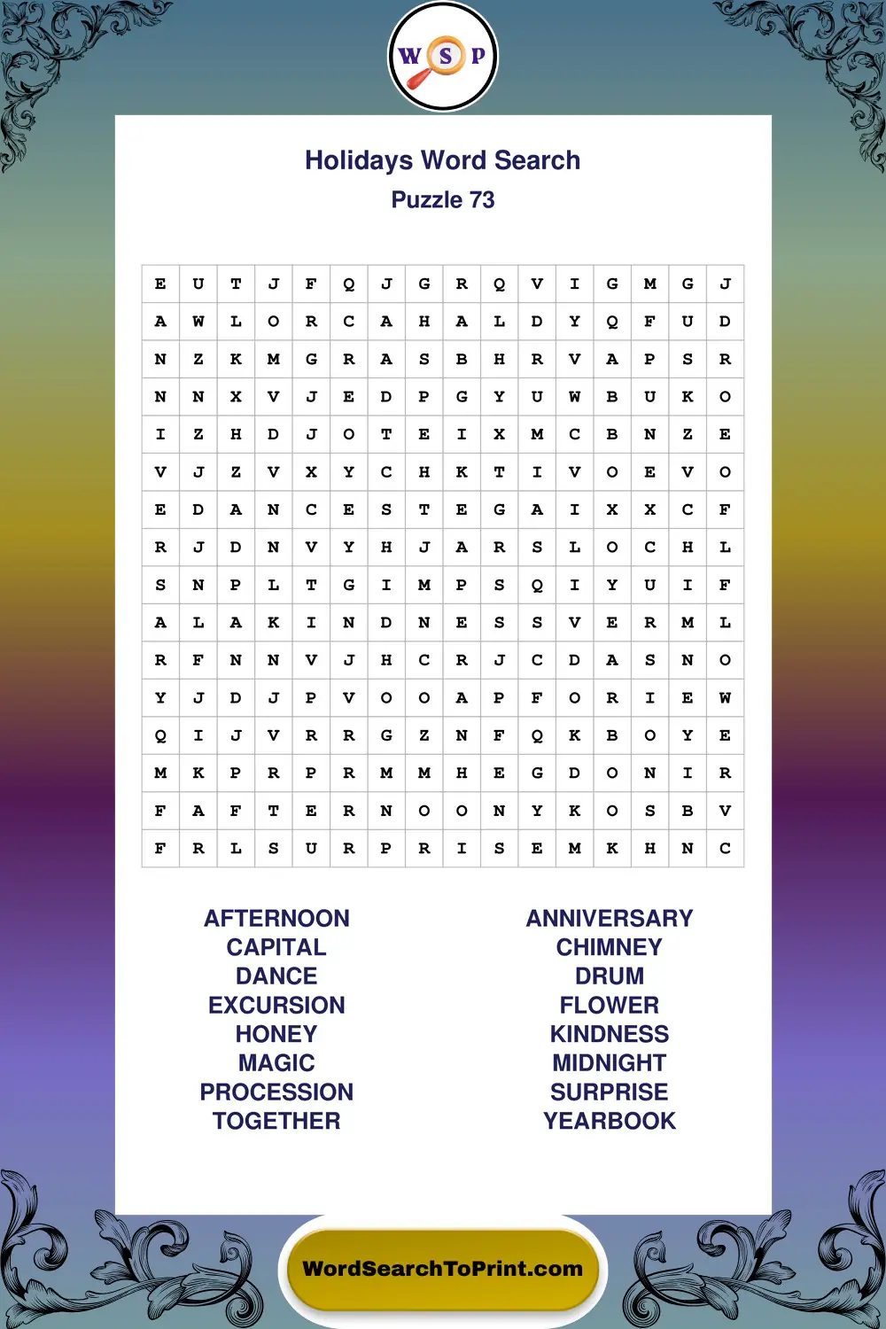 Holidays Word Search Puzzle 73