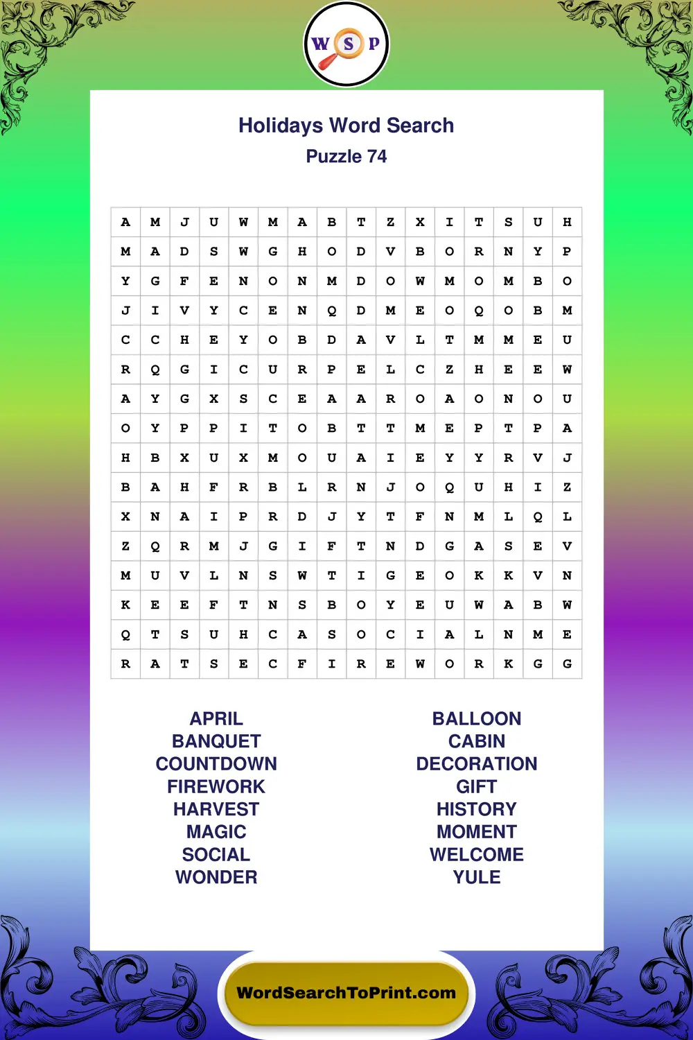 Holidays Word Search Puzzle 74