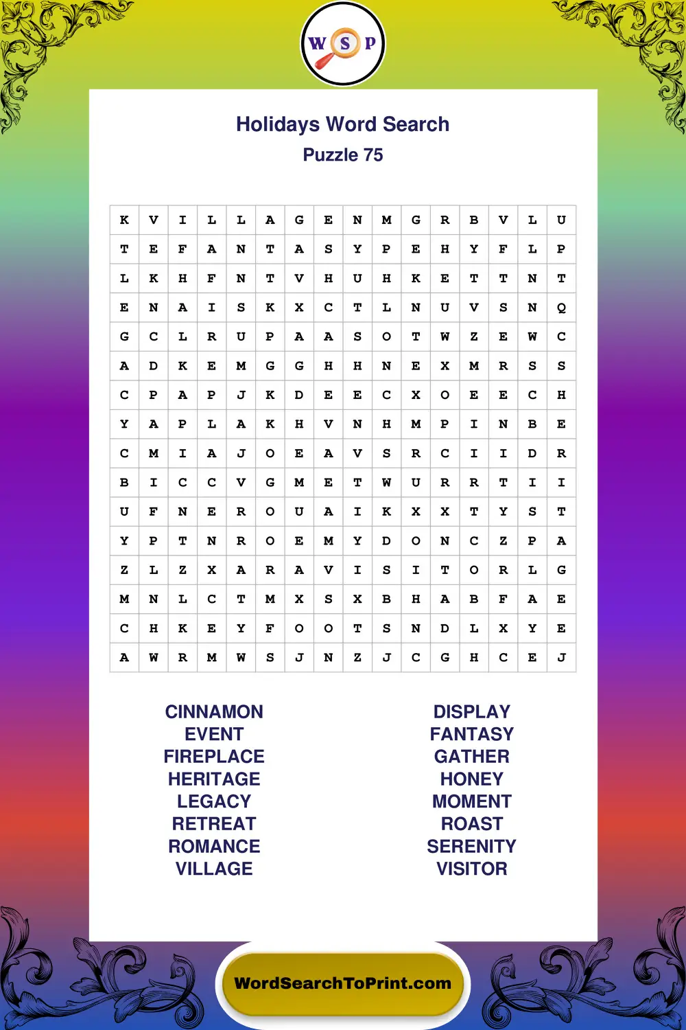 Holidays Word Search Puzzle 75
