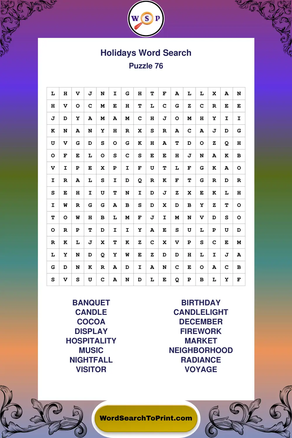 Holidays Word Search Puzzle 76