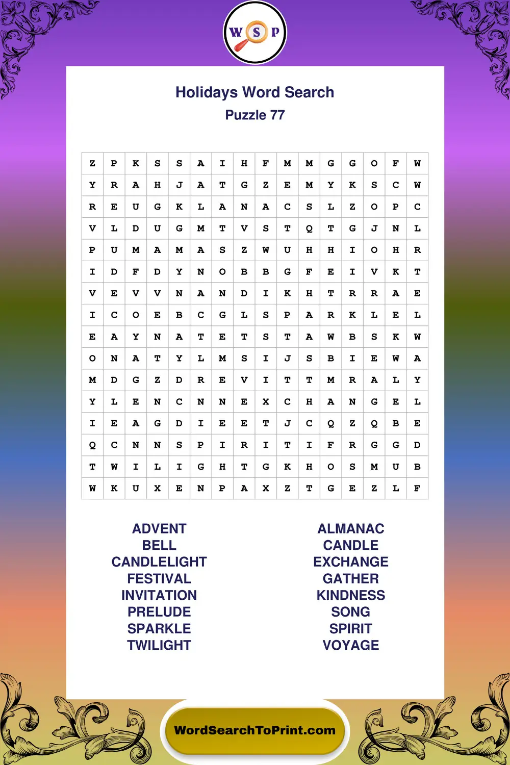 Holidays Word Search Puzzle 77