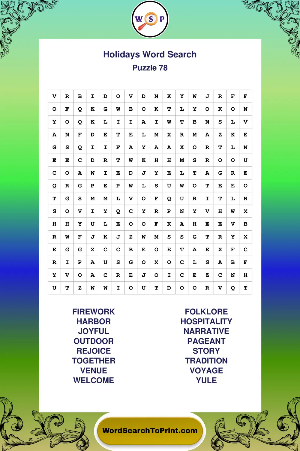 Holidays Word Search Puzzle 78