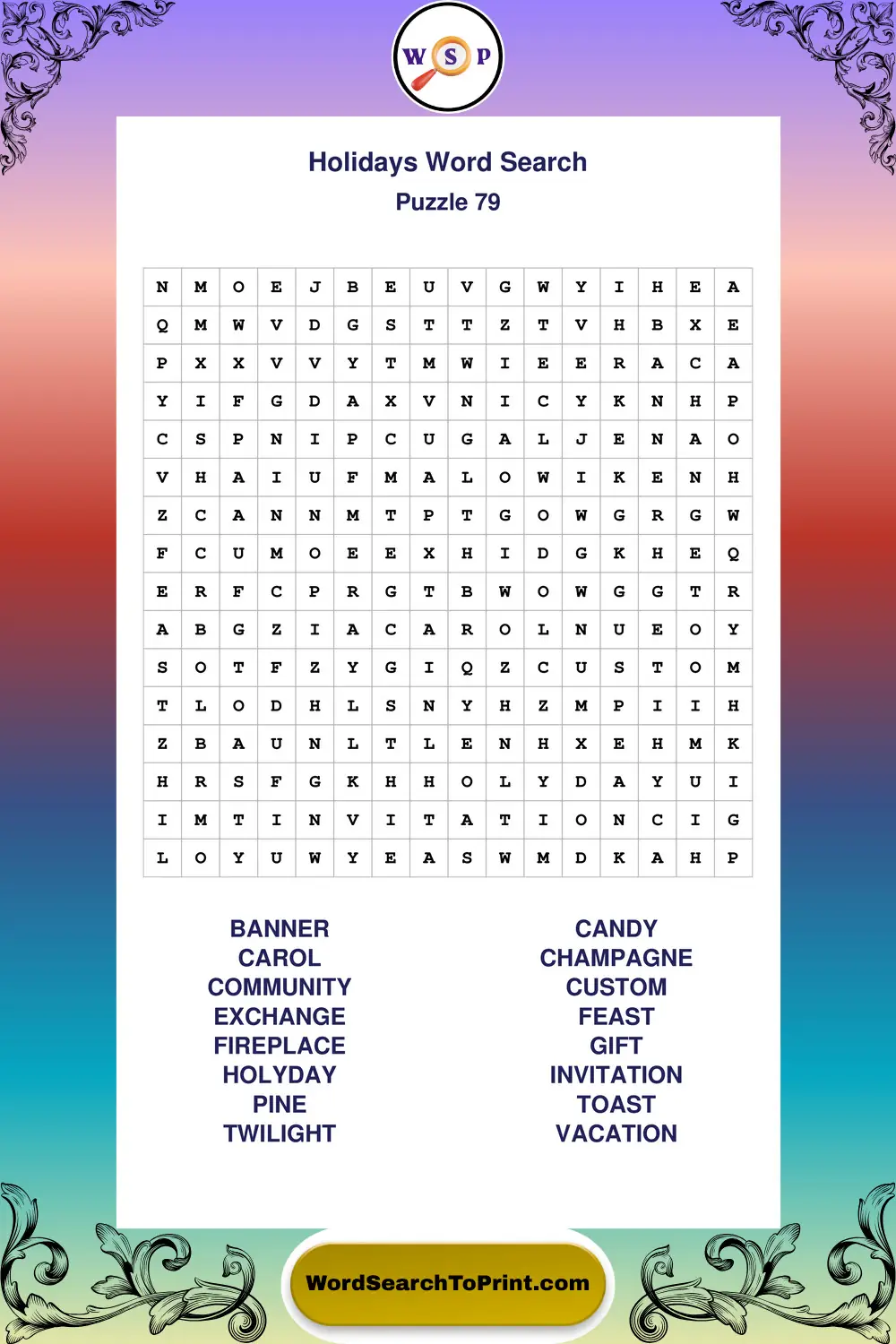 Holidays Word Search Puzzle 79