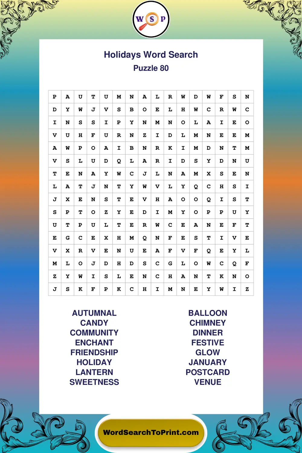 Holidays Word Search Puzzle 80