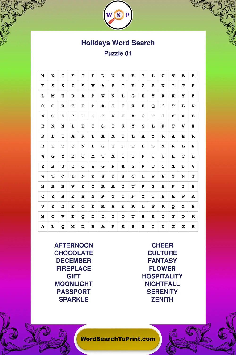 Holidays Word Search Puzzle 81