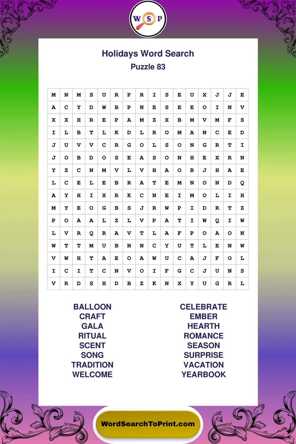 Holidays Word Search Puzzle 83