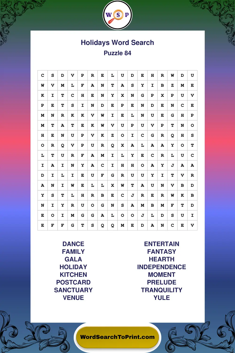 Holidays Word Search Puzzle 84