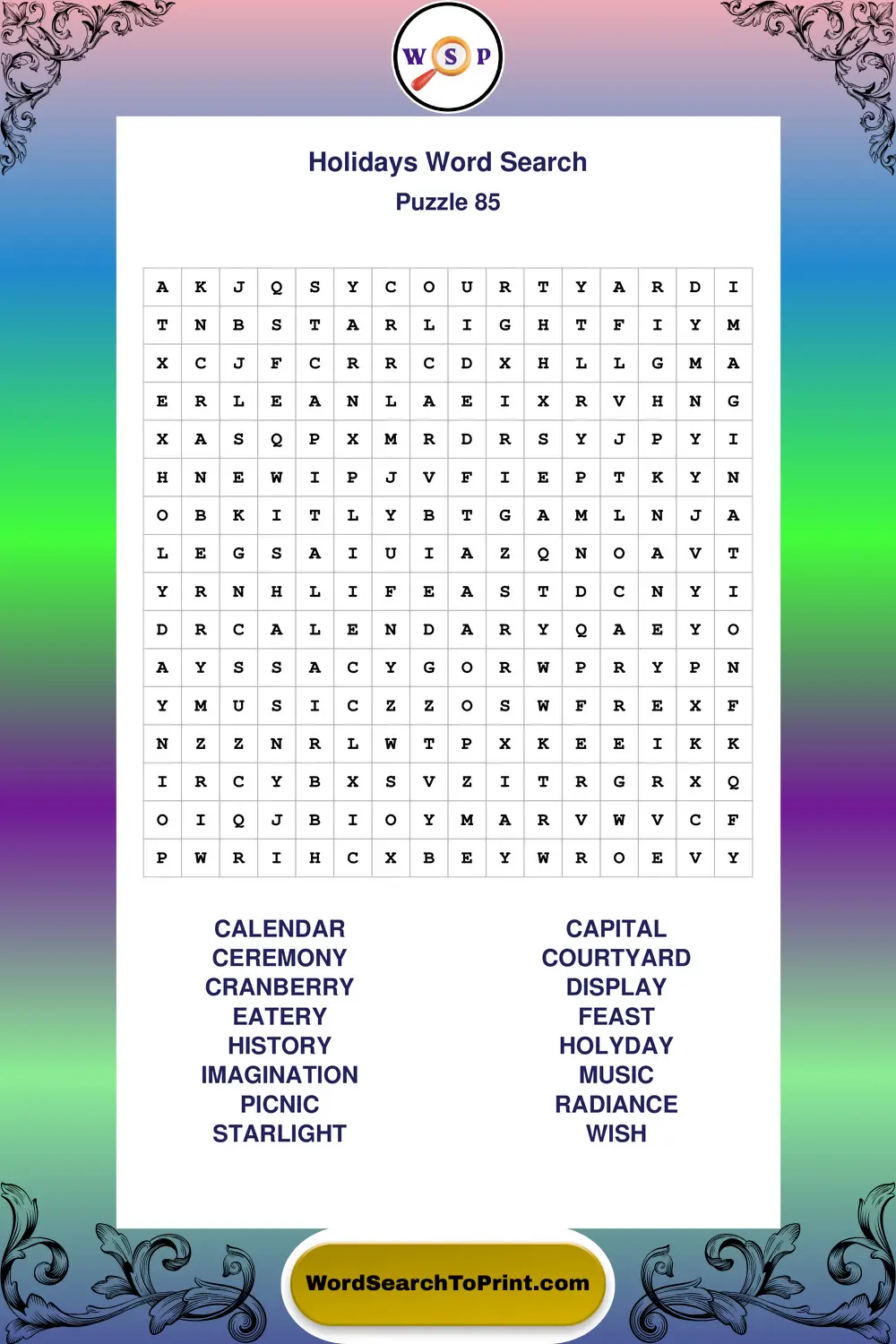 Holidays Word Search Puzzle 85