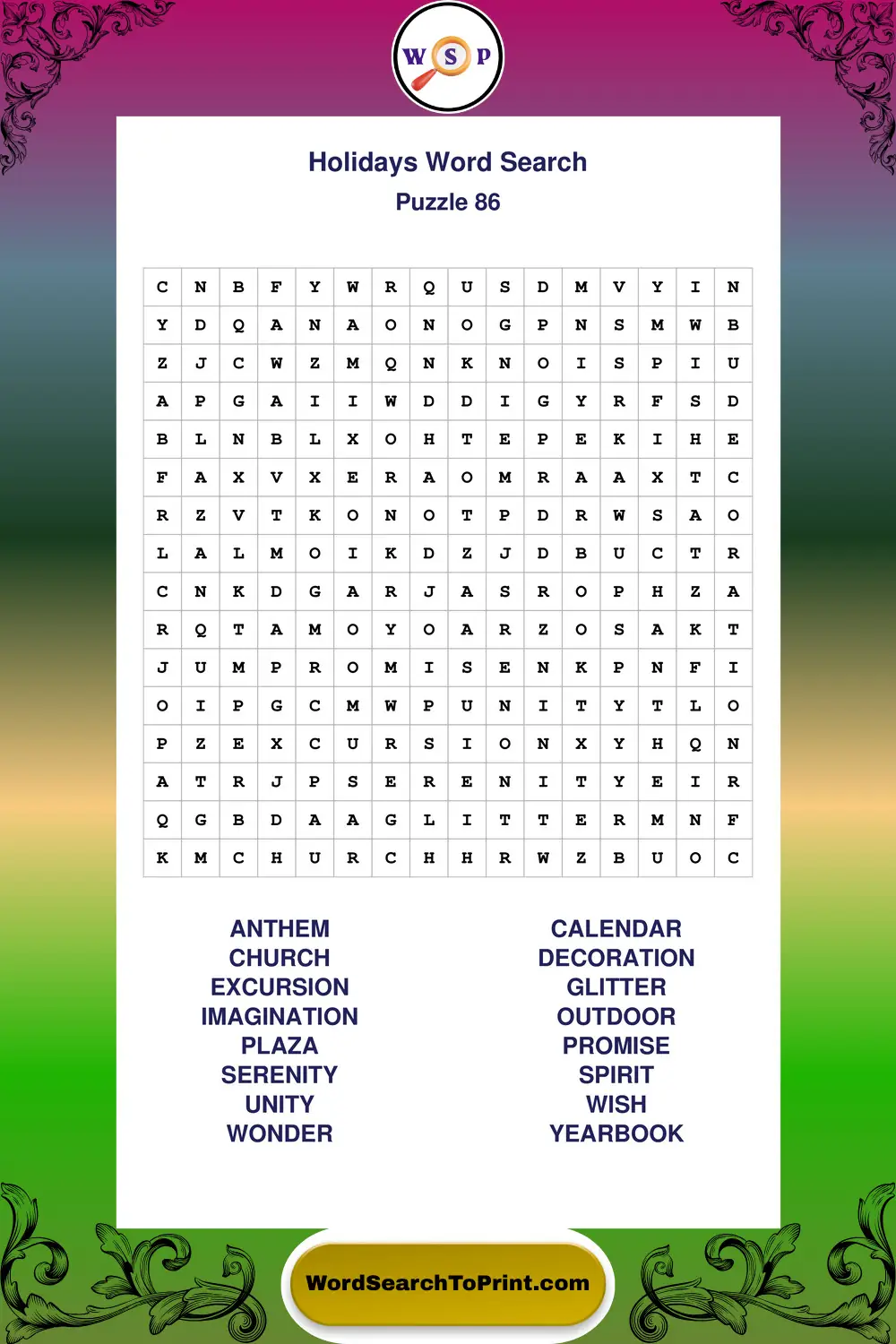 Holidays Word Search Puzzle 86