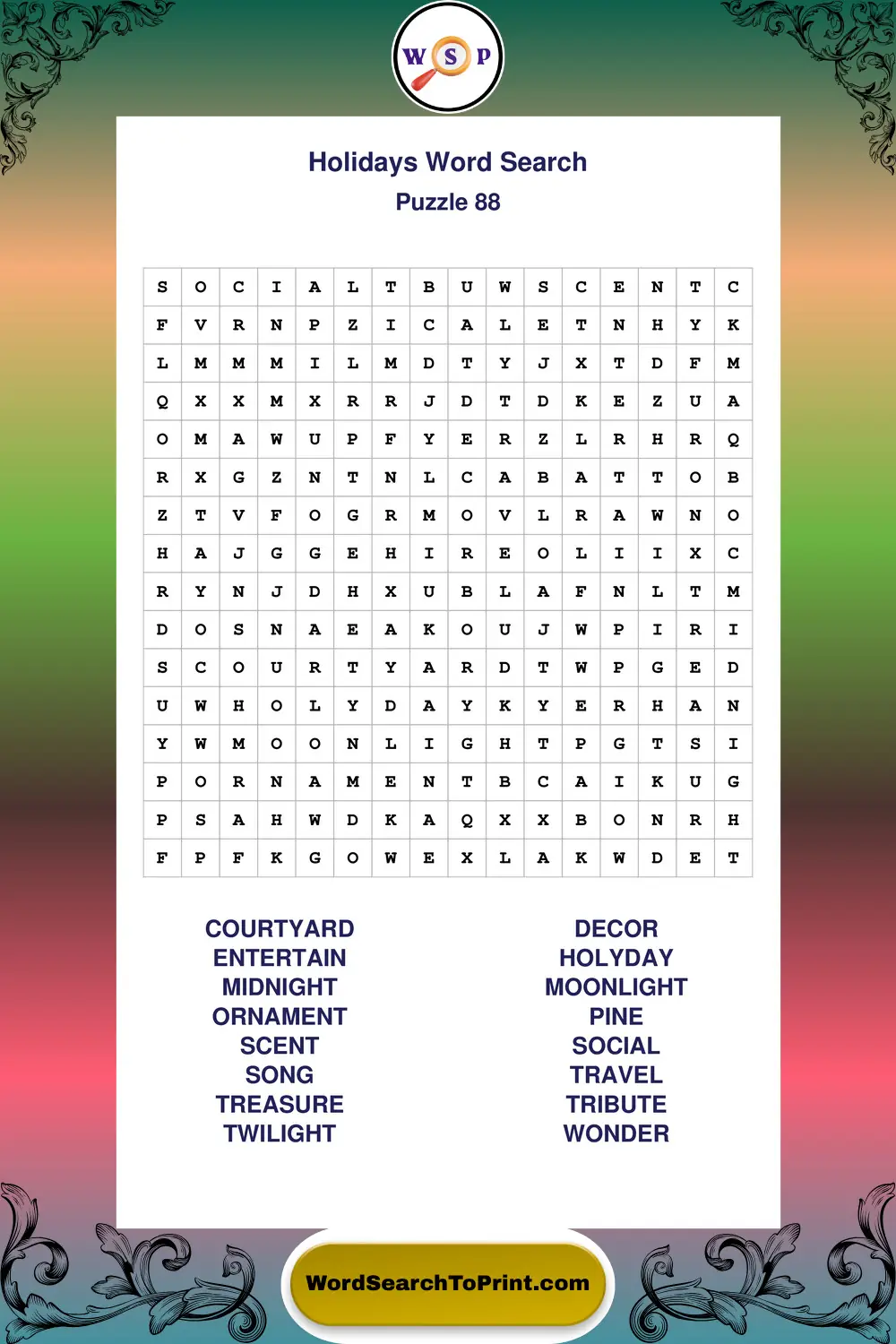 Holidays Word Search Puzzle 88