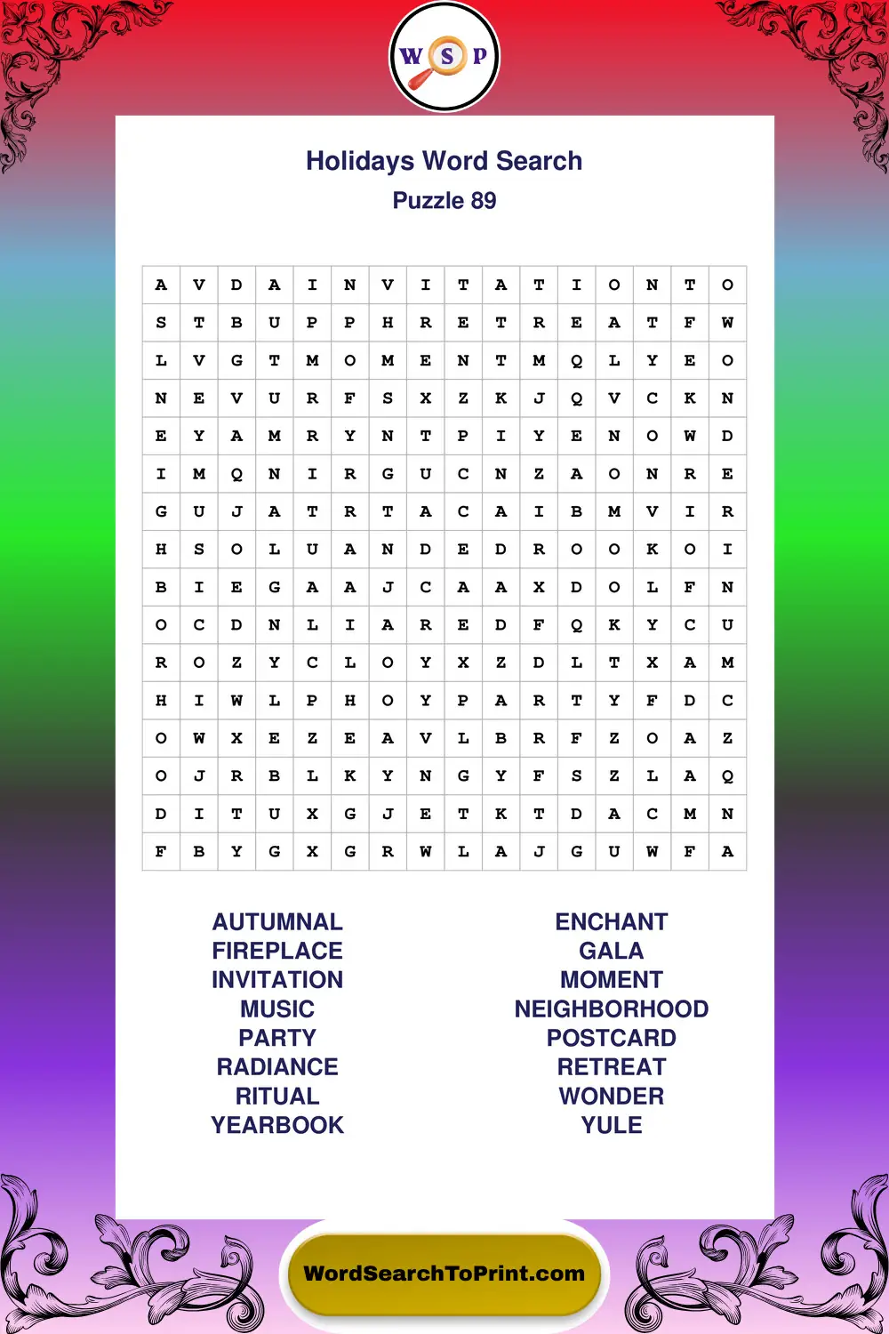 Holidays Word Search Puzzle 89