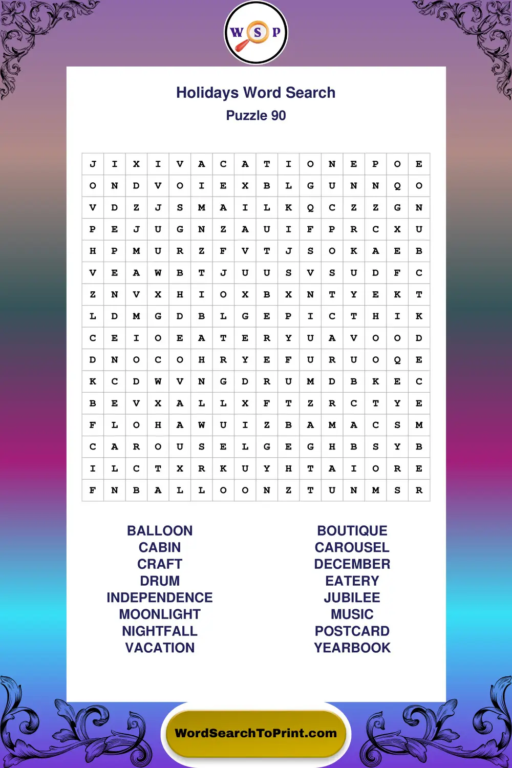 Holidays Word Search Puzzle 90