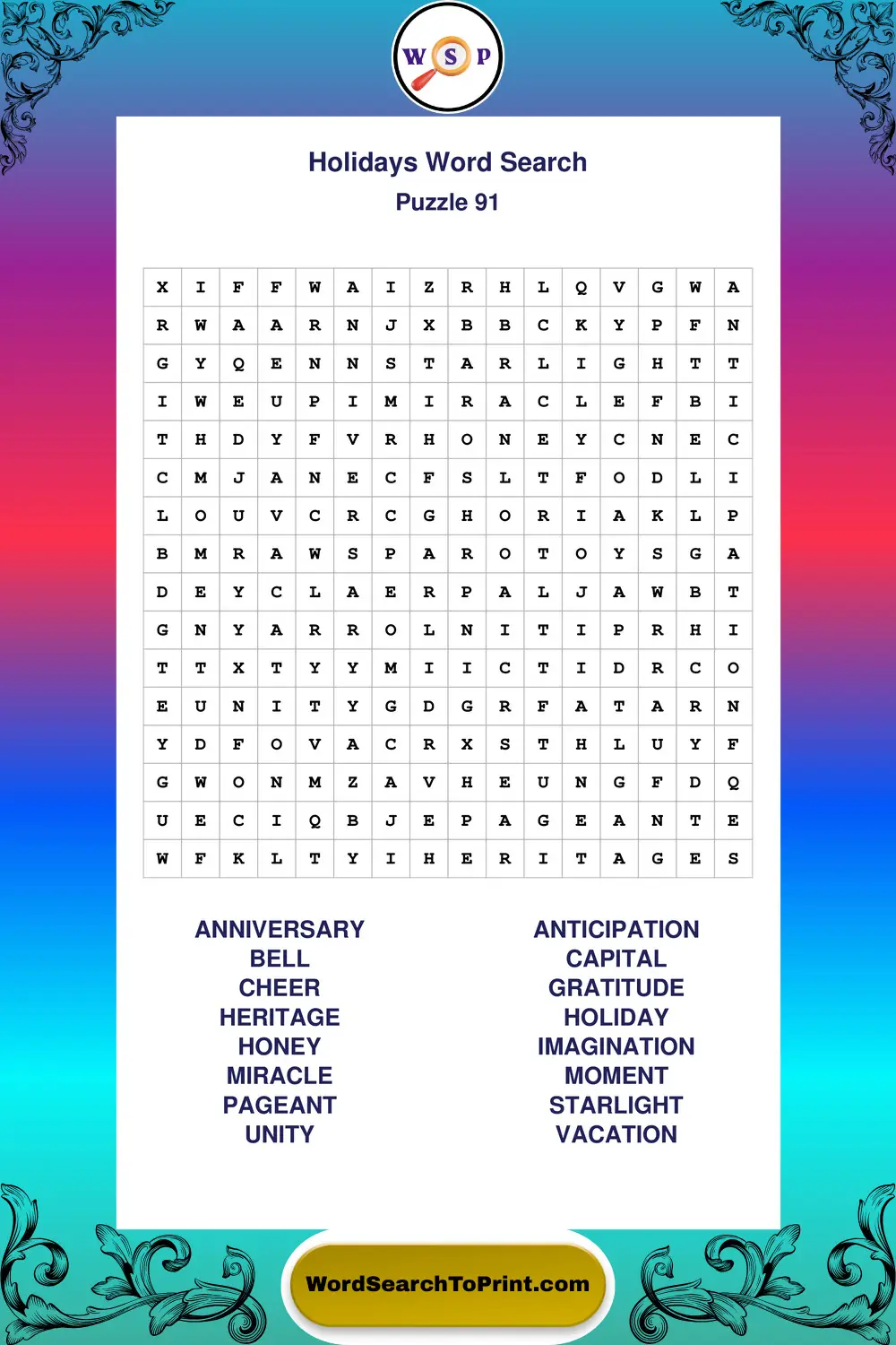 Holidays Word Search Puzzle 91
