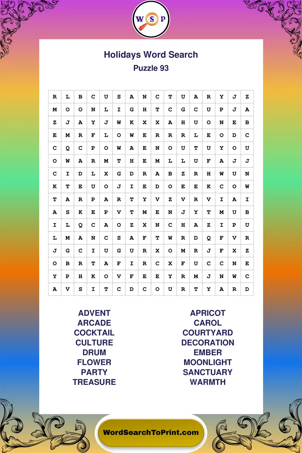Holidays Word Search Puzzle 93