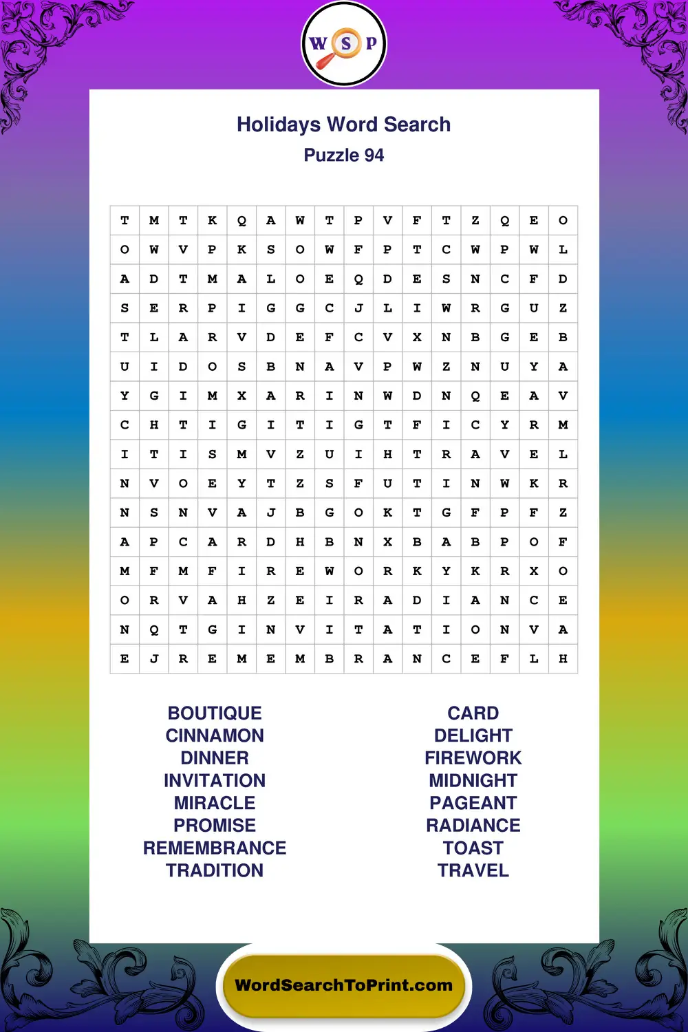 Holidays Word Search Puzzle 94