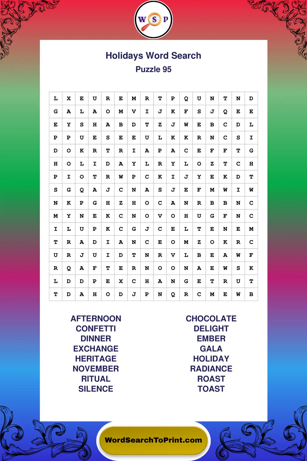 Holidays Word Search Puzzle 95