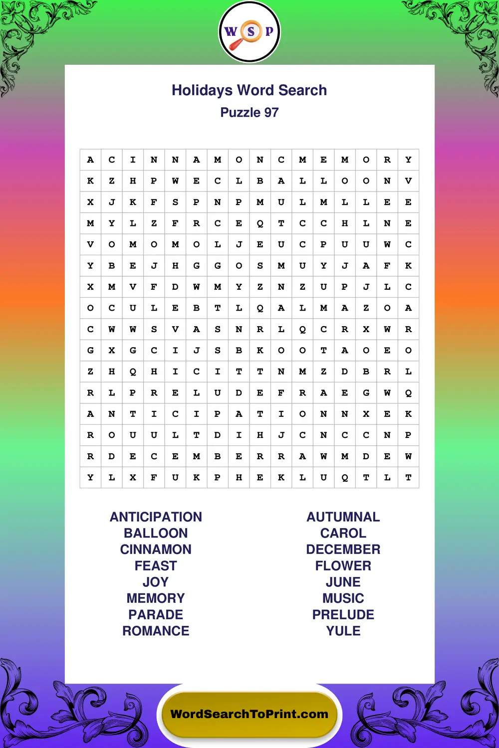 Holidays Word Search Puzzle 97