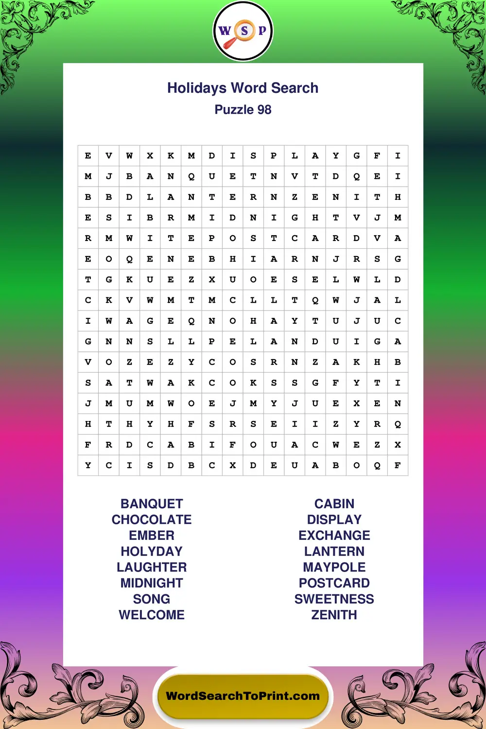 Holidays Word Search Puzzle 98