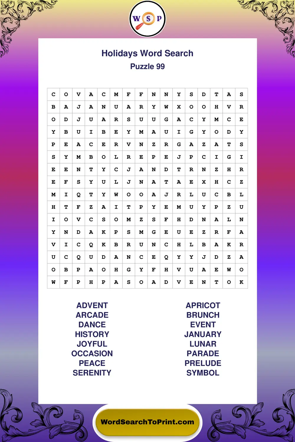 Holidays Word Search Puzzle 99