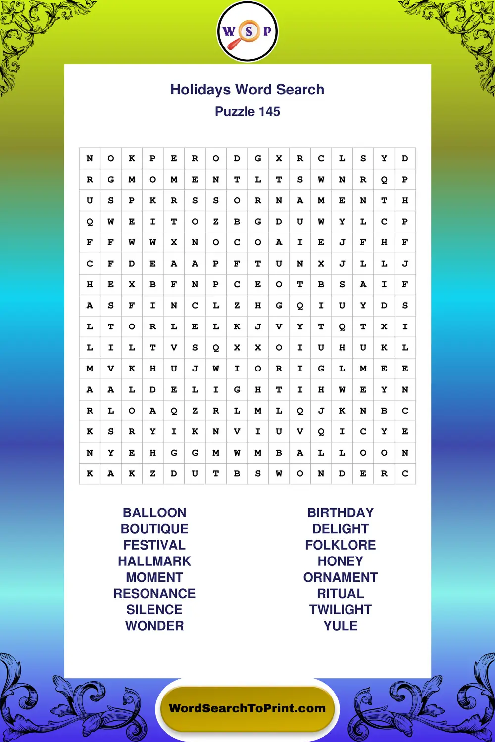 Holidays Word Search Puzzle 145