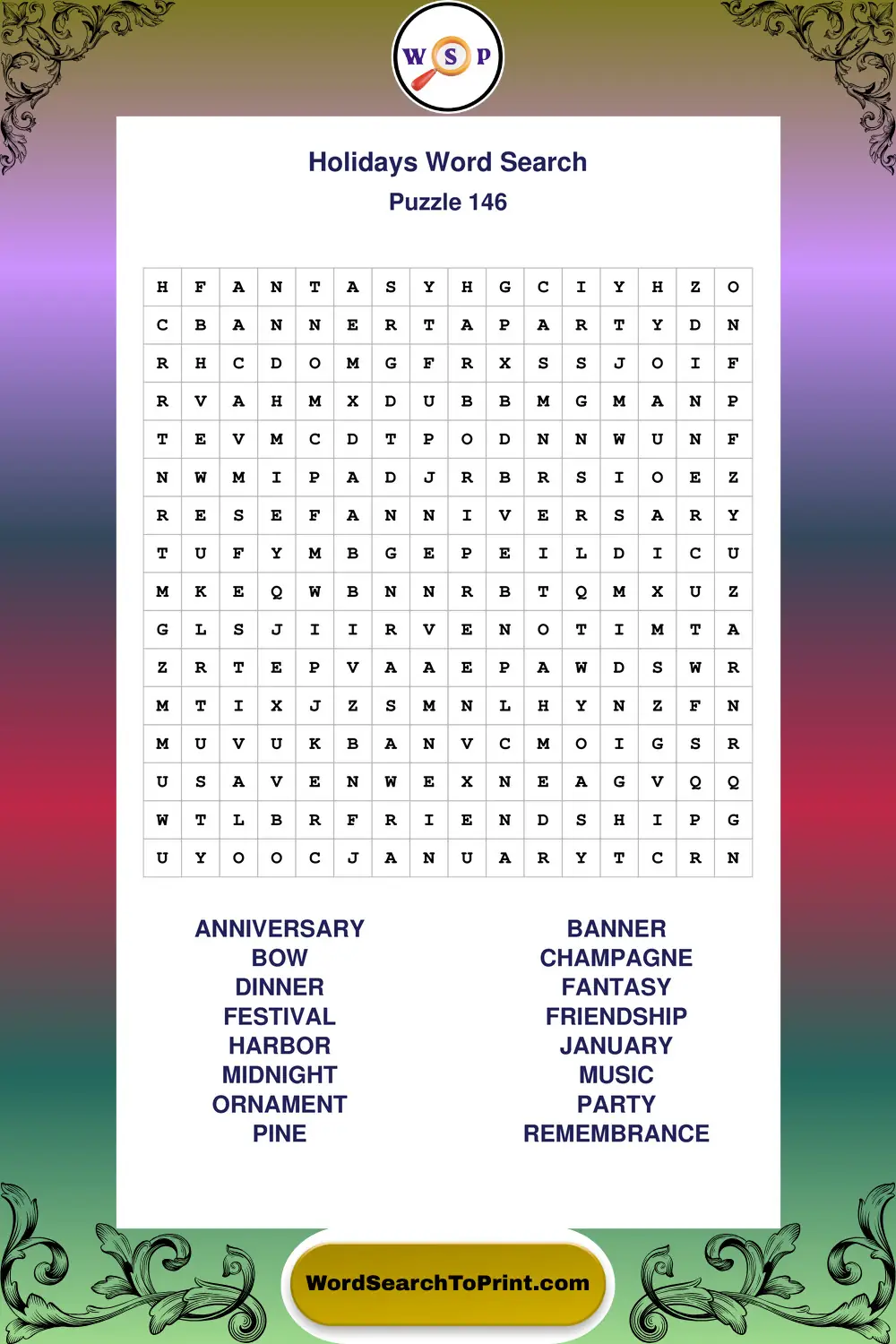 Holidays Word Search Puzzle 146