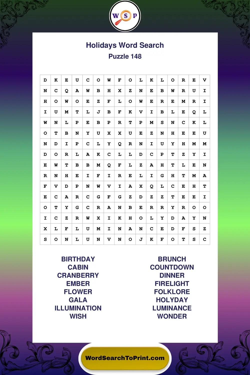 Holidays Word Search Puzzle 148