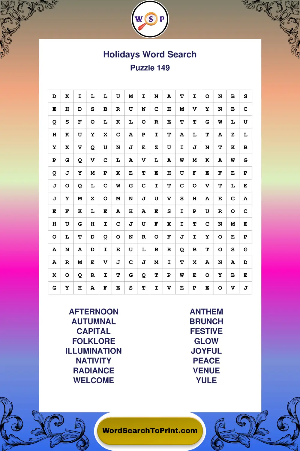 Holidays Word Search Puzzle 149