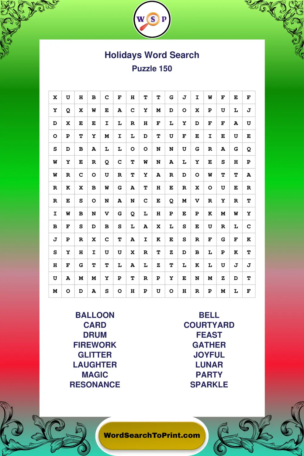 Holidays Word Search Puzzle 150