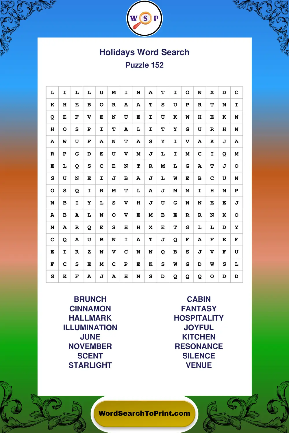 Holidays Word Search Puzzle 152