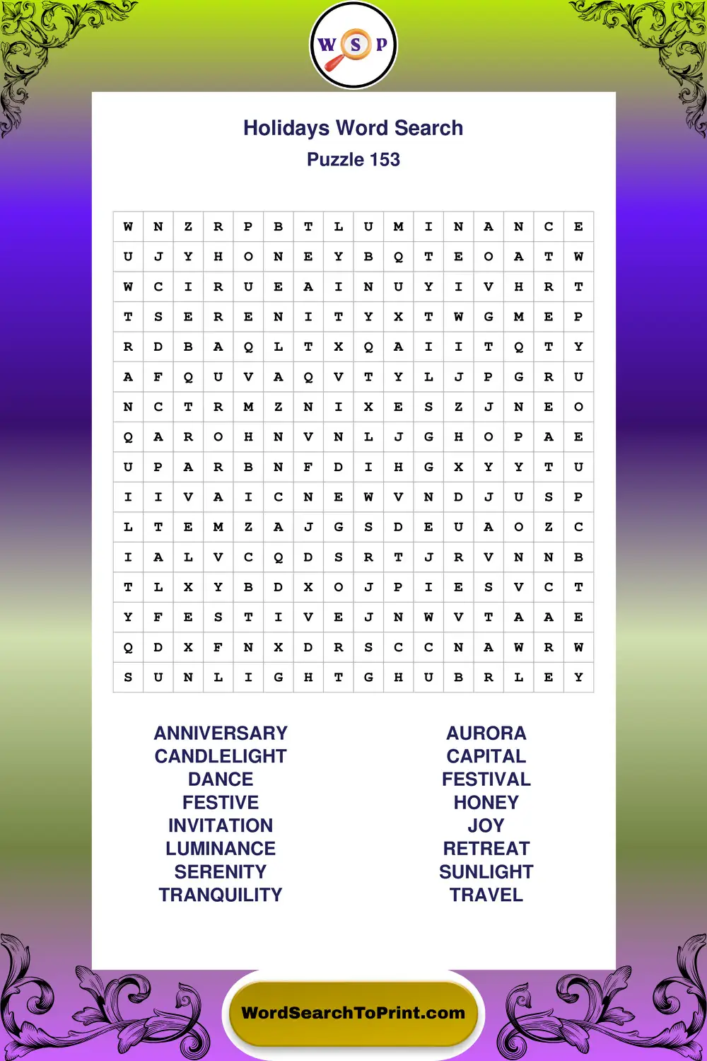 Holidays Word Search Puzzle 153