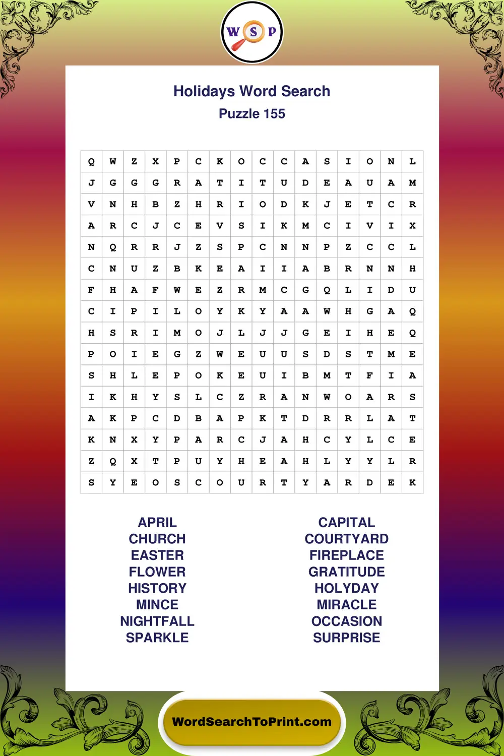 Holidays Word Search Puzzle 155
