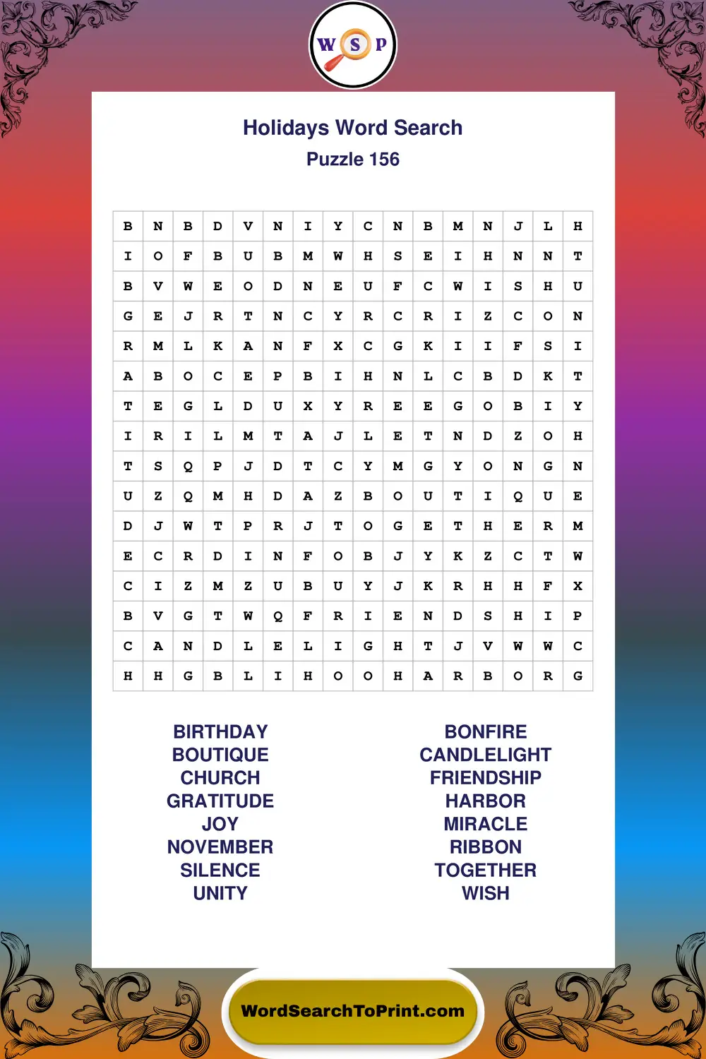 Holidays Word Search Puzzle 156
