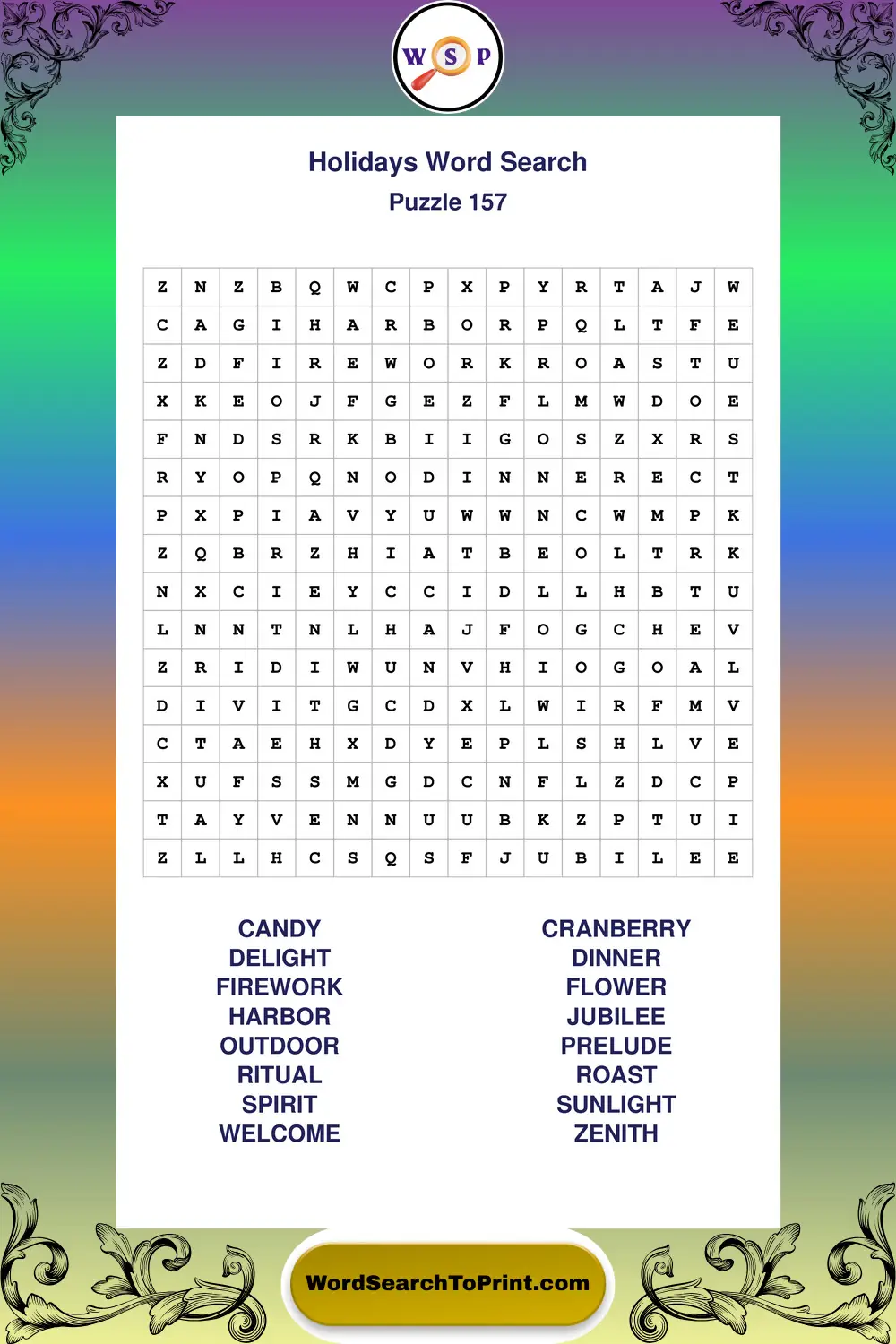 Holidays Word Search Puzzle 157