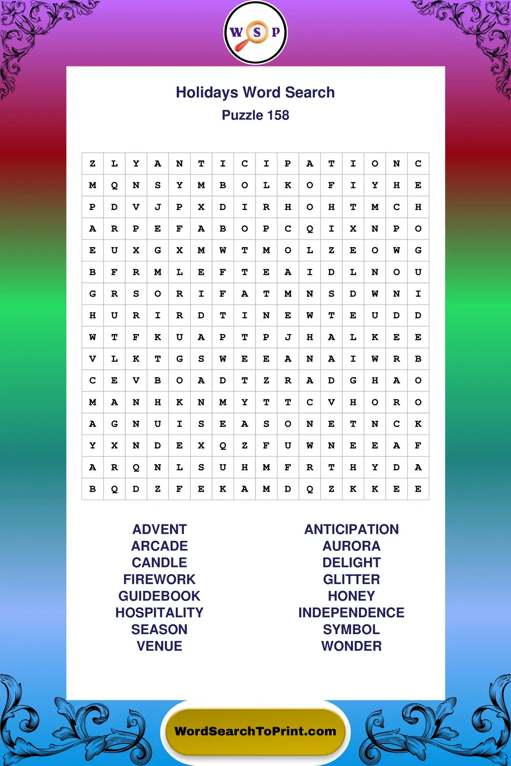 Holidays Word Search Puzzle 158