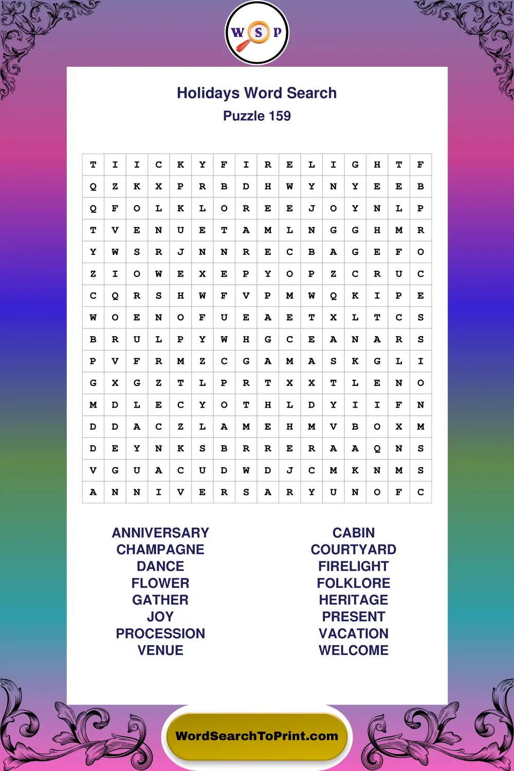 Holidays Word Search Puzzle 159